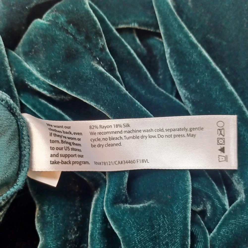 Eileen Fisher Velvet Mandarin Collar Button Front‎ Shirt Dress Size Sm Teal